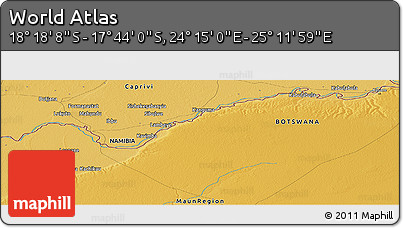 Physical Panoramic Map of the Area around 18° 1' 4" S, 24° 43' 30" E