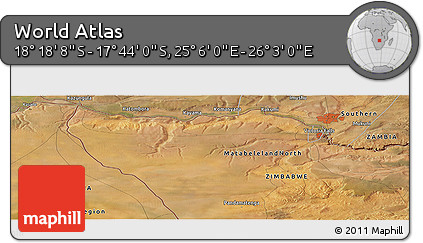 Satellite Panoramic Map of the Area around 18° 1' 4" S, 25° 34' 30" E