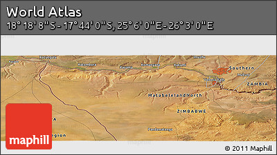 Satellite Panoramic Map of the Area around 18° 1' 4" S, 25° 34' 30" E