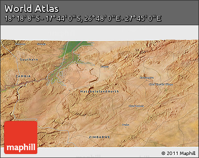Satellite 3D Map of the Area around 18° 1' 4" S, 27° 16' 29" E