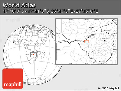 Blank Location Map of the Area around 18° 1' 4" S, 27° 16' 29" E