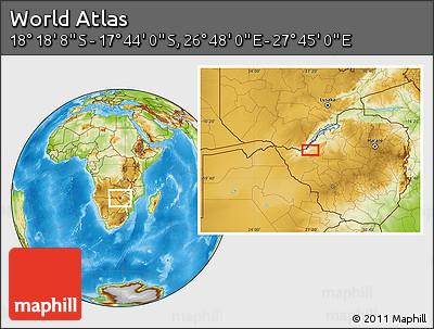 Physical Location Map of the Area around 18° 1' 4" S, 27° 16' 29" E