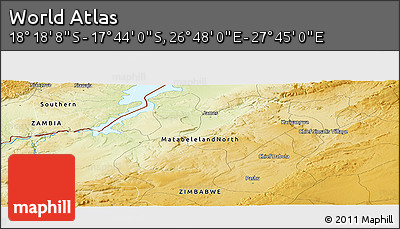 Physical Panoramic Map of the Area around 18° 1' 4" S, 27° 16' 29" E