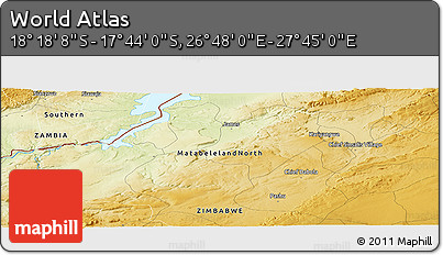 Physical Panoramic Map of the Area around 18° 1' 4" S, 27° 16' 29" E