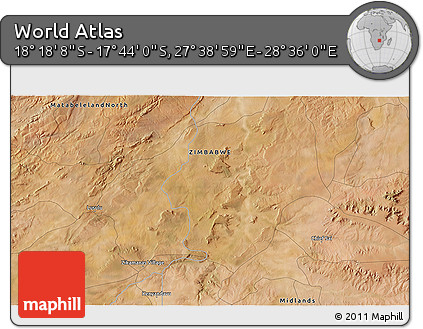 Satellite 3D Map of the Area around 18° 1' 4" S, 28° 7' 30" E