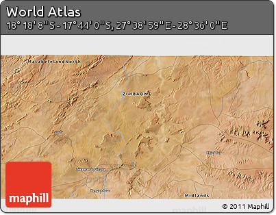 Satellite 3D Map of the Area around 18° 1' 4" S, 28° 7' 30" E