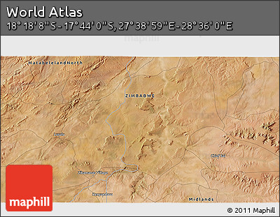 Satellite 3D Map of the Area around 18° 1' 4" S, 28° 7' 30" E