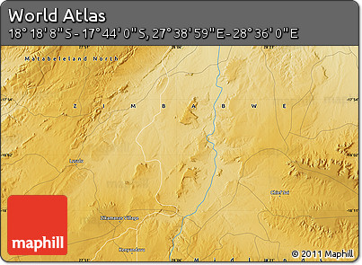 Physical Map of the Area around 18° 1' 4" S, 28° 7' 30" E