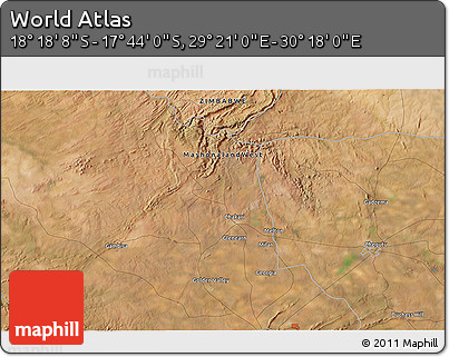 Satellite 3D Map of the Area around 18° 1' 4" S, 29° 49' 30" E