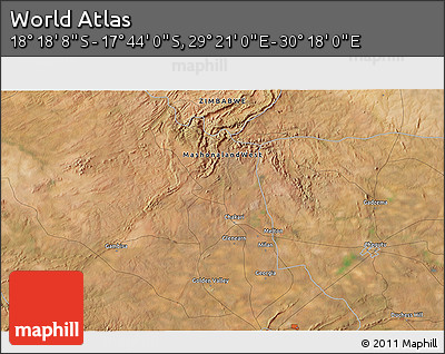 Satellite 3D Map of the Area around 18° 1' 4" S, 29° 49' 30" E