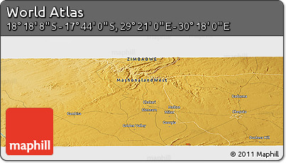 Physical Panoramic Map of the Area around 18° 1' 4" S, 29° 49' 30" E