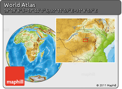 Physical Location Map of the Area around 18° 1' 4" S, 30° 40' 29" E