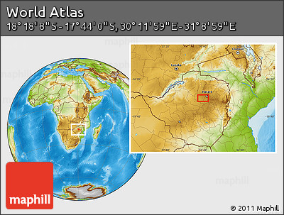 Physical Location Map of the Area around 18° 1' 4" S, 30° 40' 29" E