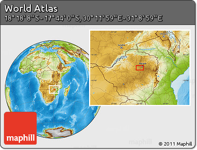 Physical Location Map of the Area around 18° 1' 4" S, 30° 40' 29" E