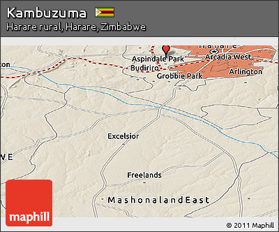 Shaded Relief Panoramic Map of Kambuzuma