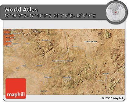 Satellite 3D Map of the Area around 18° 1' 4" S, 31° 31' 29" E