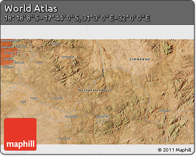 Satellite 3D Map of the Area around 18° 1' 4" S, 31° 31' 29" E
