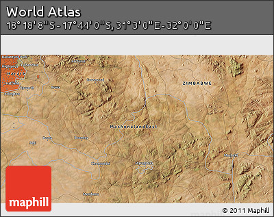 Satellite 3D Map of the Area around 18° 1' 4" S, 31° 31' 29" E