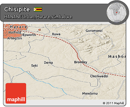 Shaded Relief Panoramic Map of Chisipite