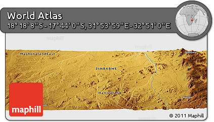 Physical Panoramic Map of the Area around 18° 1' 4" S, 32° 22' 30" E