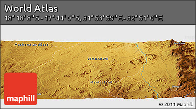 Physical Panoramic Map of the Area around 18° 1' 4" S, 32° 22' 30" E