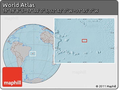 Gray Location Map of the Area around 18° 1' 4" S, 32° 13' 30" W, hill shading
