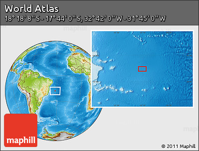 Physical Location Map of the Area around 18° 1' 4" S, 32° 13' 30" W