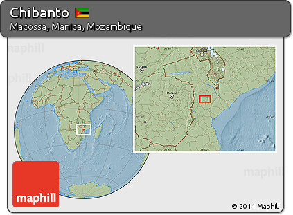 Savanna Style Location Map of Chibanto, hill shading