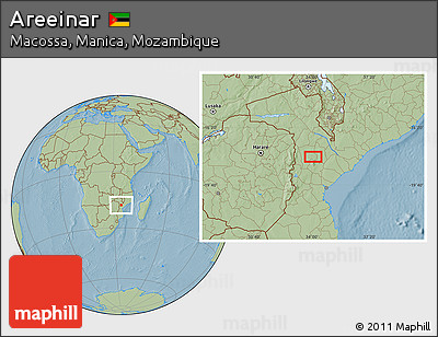 Savanna Style Location Map of Areeinar, hill shading