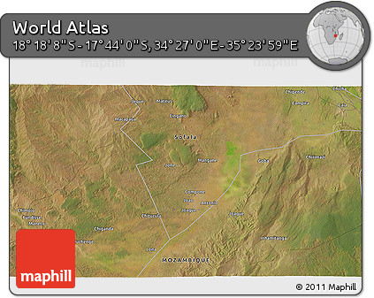 Satellite 3D Map of the Area around 18° 1' 4" S, 34° 55' 29" E