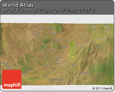 Satellite 3D Map of the Area around 18° 1' 4" S, 34° 55' 29" E