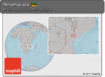 Gray Location Map of Nhamacala, hill shading