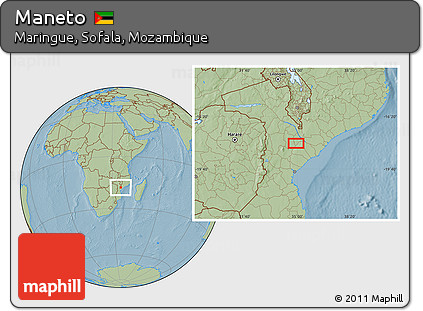 Savanna Style Location Map of Maneto, hill shading
