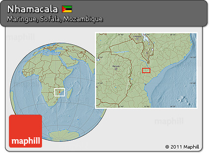 Savanna Style Location Map of Nhamacala, hill shading