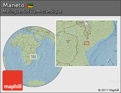Savanna Style Location Map of Maneto, hill shading