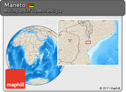 Shaded Relief Location Map of Maneto