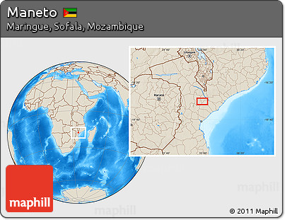 Shaded Relief Location Map of Maneto