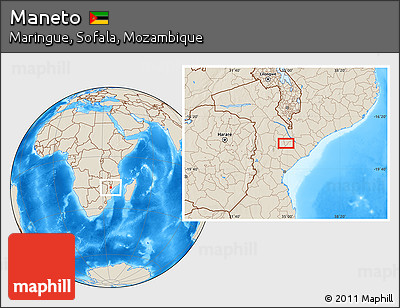 Shaded Relief Location Map of Maneto