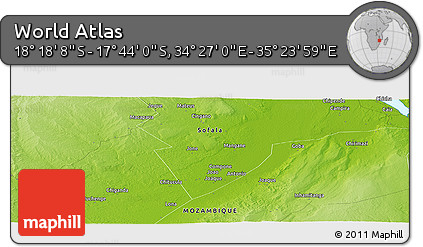 Physical Panoramic Map of the Area around 18° 1' 4" S, 34° 55' 29" E