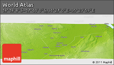 Physical Panoramic Map of the Area around 18° 1' 4" S, 34° 55' 29" E