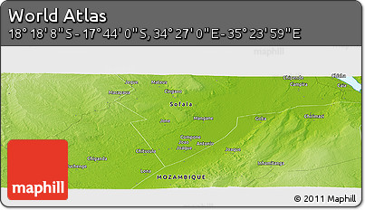 Physical Panoramic Map of the Area around 18° 1' 4" S, 34° 55' 29" E