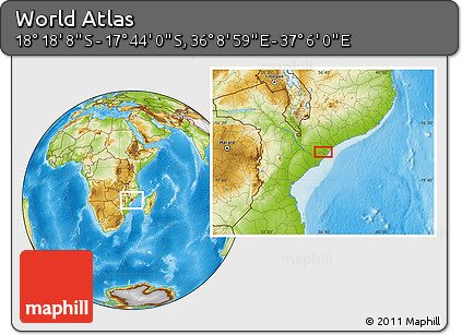 Physical Location Map of the Area around 18° 1' 4" S, 36° 37' 30" E