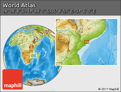Physical Location Map of the Area around 18° 1' 4" S, 36° 37' 30" E