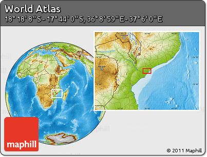 Physical Location Map of the Area around 18° 1' 4" S, 36° 37' 30" E