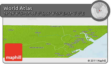 Physical Panoramic Map of the Area around 18° 1' 4" S, 36° 37' 30" E