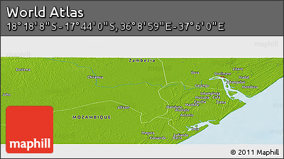 Physical Panoramic Map of the Area around 18° 1' 4" S, 36° 37' 30" E