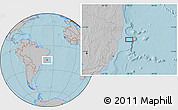 Gray Location Map of the area around 18° 1' 4" S, 38° 10' 29" W, hill shading