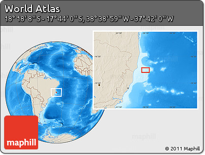 Shaded Relief Location Map of the Area around 18° 1' 4" S, 38° 10' 29" W