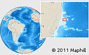 Shaded Relief Location Map of the area around 18° 1' 4" S, 38° 10' 29" W