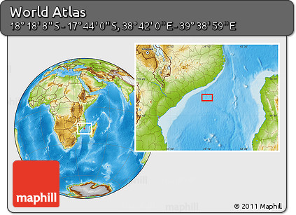 Physical Location Map of the Area around 18° 1' 4" S, 39° 10' 29" E